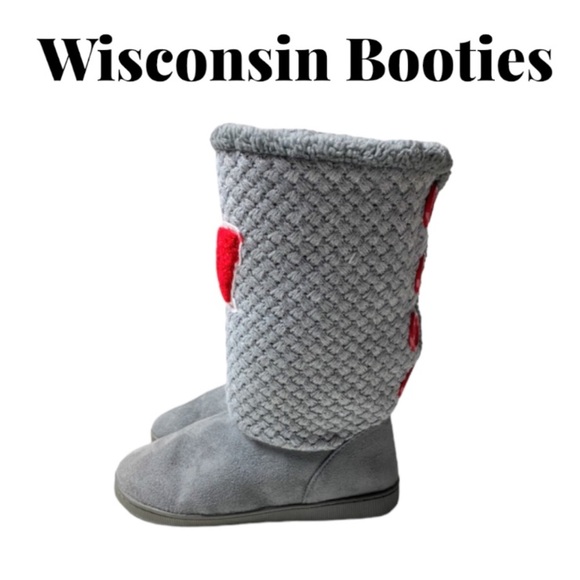 Wisconsin Badgers Gray & Red Fur Lined Knit Booties Women’s Size Medium (7/8) - Picture 3 of 11